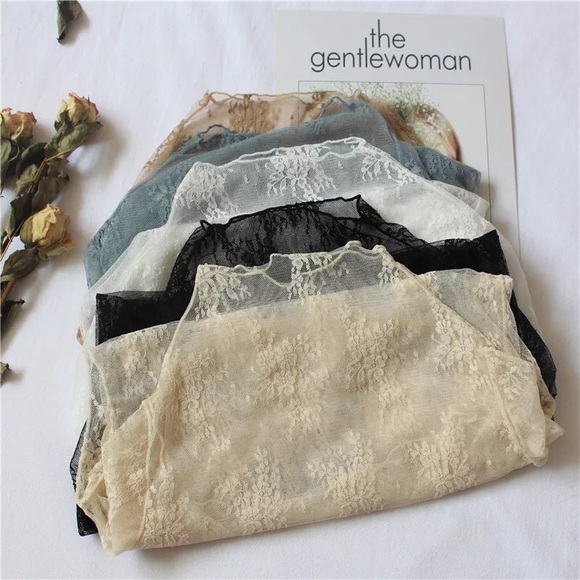 Lace blouse top shirt mesh transparent sexy women’s long sleeve - Picture 8 of 10